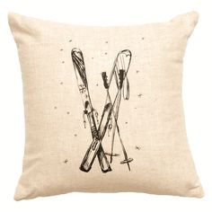 a pillow with skis drawn on it