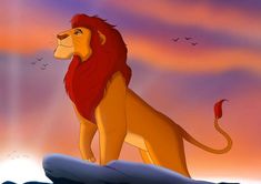 the lion king is standing on top of a rock