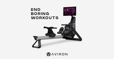 the end boring workouts bench is shown with an electronic monitor on it's back