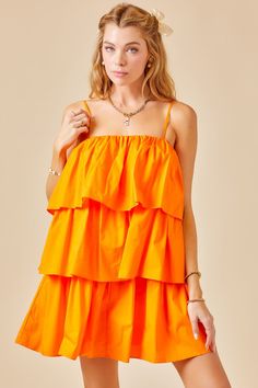 Orange Clothes, Tiered Ruffle Mini Dress, Orange Outfit, Senior Picture Outfits, Tiered Ruffle Dress, Short Dresses Casual, Ruffle Mini Dress, Hoco Dresses, Fashion Girl