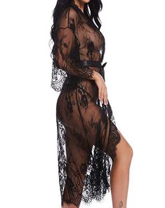 This Long Lace Dress can be wear as your lingerie robe/gown on the night. and you can wear it as a summer casual cardigan on the day outside. perfect for casual. pool. party. wearing at beach. swimming pool. It is also a good choice for a honeymoon gift.Item Type: NightgownsSleeve Length: FullDresses Length: Ankle-LengthDecoration: LaceMaterial: PolyesterCollar: V-NeckSpecial Use: Exotic ApparelStyle: Lace lingerieColor: Black/Purple/WhiteSize: S/M/L/XL/2XLPackage: 1* Lingerie Robe SIZE BUST (In Black Long Sleeve Summer Sleepwear, Sheer Fitted Party Robe, Summer V-neck Night Robe, Black V-neck Sleepwear For Spring, Spring V-neck Night Robe, Sheer Long Sleeve Sleepwear For Night, Sheer Long Sleeve Sleepwear, Elegant V-neck Sleepwear For Vacation, Summer Long Nightgown For Loungewear