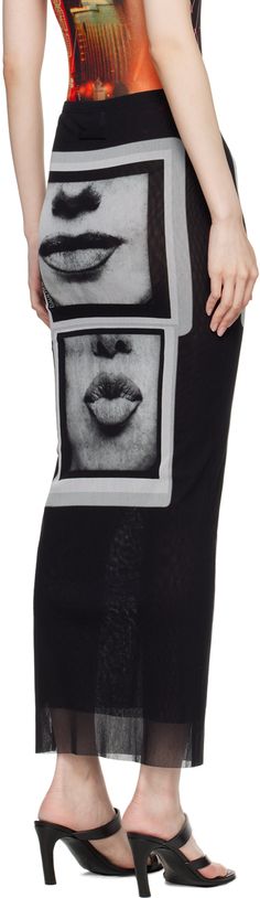 Semi-sheer nylon tulle skirt. Graphics printed throughout. · Elasticized waistband · Raw edge at hem · Locker loop at back waistband · Fully lined Part of the Fashion Fiction collection. Supplier color: Black/Grey/White Buy Jeans, Paul Gaultier, Jean Paul, Jean Paul Gaultier, Raw Edge, Black Grey, The Fashion, Grey And White, Apparel Accessories