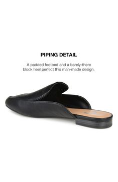 Slip on the Akza to give any outfit retro vibes. A backless version of a classic loafer, this easy-wear mule features a notched topline, stitched piping, and tiny stacked heel for sophisticated style with everyday comfort. Sizing: M=standard width 1" heel Square apron toe Slip-on style Open counter Padded footbed Low block heel Manmade upper/sole Imported Square Apron, Outfit Retro, Flat Mules, Loafer Mules, Low Block Heels, Leather Mules, Journee Collection, Retro Vibe, Sophisticated Style