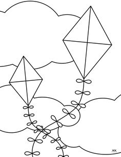 kites flying in the sky coloring page