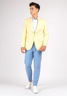 Experience true elegance in this Liberty Light Yellow Linen jacket. Handcrafted from 100% linen, this eye-catching custom made blazer will make you look and feel like a million bucks with its bright and stylish summer vibes. Perfect for stand out occasions, your exquisite outfit will turn heads. Tailored Long Sleeve Summer Blazer, Tailored Summer Blazer With Long Sleeves, Tailored Long Sleeve Blazer For Summer, Spring Sport Coat With Lapel Collar For Tailoring, Spring Semi-formal Tailored Blazer, Luxury Spring Blazer, Tailored Semi-formal Spring Blazer, Tailored Spring Blazer For Semi-formal Occasions, Fitted Notch Lapel Summer Outerwear