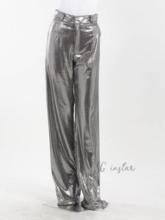 Metallic pants made to order 🌸Made to order for every sizes 🌸fabric: Metallic bum (stretched) 🌸Please measurement yourself for order 🌸8 colors:black,silver,,blue,green,purple, gold,white,red 🌸Made in Thailand Silver Shiny Disco Bottoms, Shiny Silver Disco Bottoms, Disco Silver Shiny Bottoms, Metallic Shiny Bottoms For Party Season, Fitted Metallic Shiny Bottoms, Fitted Shiny Metallic Bottoms, Elegant Shiny Bottoms For Evening, Shiny Fitted High-waisted Pants, Chic Metallic Shine Bottoms