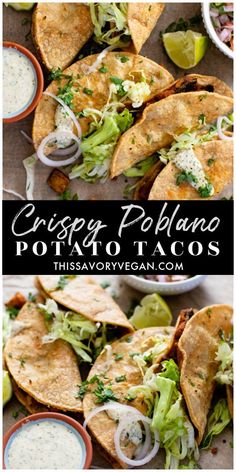 crispy poblaano potato tacos with avocado and cilantro