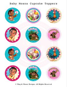 baby moan cupcake toppers are shown in pink and blue