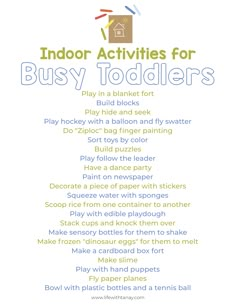 an indoor activities for busy toddlers poster