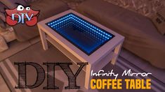 a coffee table with blue lights on it and the words diy written in front of it