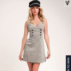 New! Benton Light Grey Corduroy Button-Up Sleeveless Dress Lulus Exclusive! There Is Nothing Sweeter Than The Lulus Benton Light Grey Corduroy Button-Up Sleeveless Dress! A V-Neckline And Sleeveless Bodice, With A Double-Breasted Tortoise Button Placket, And Internal Button Closure, Are Made From Soft And Lightweight Corduroy. Fitted Waist And Wrapping Sheath Mini Skirt. Wear Alone Or Pair Over A Long Sleeve Top For A Trendy Look! Unlined. Self: 90% Polyester, 10% Nylon. Hand Wash Cold. Sleeveless Mini Dress With Button Closure For Fall, Lulus Dresses, Tortoise, Graduation Dress, Long Sleeve Top, Double Breasted, Mini Skirt, Light Grey, Bodice