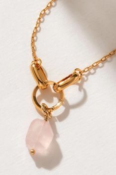 This genuine rose quartz stone takes center stage as we reinterpret it into the classic Y-chain necklace style. The delicate gold chain makes it easy to layer with other necklaces or wear for a pared-down look. By Luna Norte Materials: 14k Gold plated Brass, Genuine Rose Quartz * Dimensions: Length: 16" plus 3" extender chain Gold Rose Quartz Crystal Necklaces, Delicate Gold Chain, Rose Quartz Stone, Crystal Nails, Center Stage, To Shine, Quartz Stone, Sales Gifts, Gold Chain