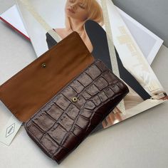 (New+Tag) Fossil Jori Flap Clutch Brown Croco Leather Size 7.75 X 3.75 Inch Fits Iphone 14 Pro Max Cash/Card Slots Rfid Protection Fossil Bags, Leather Wallets, Leather Wallet, Fossil, Card Slots, Slots, Bag Lady, Size 7, Wallet