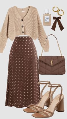 #neutralsaesthetic #vintage #outfitinpso #modestfashion #winter #outfit #churchoutfit #skirt #cardigan #brown #modestoutfit #ootd Ținute Business Casual, Stile Hijab, Modesty Outfits, Cute Modest Outfits, Modieuze Outfits, Elegantes Outfit, A Skirt, Modest Fashion Outfits, Mode Hijab