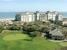 an aerial view of the resort and golf course at sea pines in destinia, florida