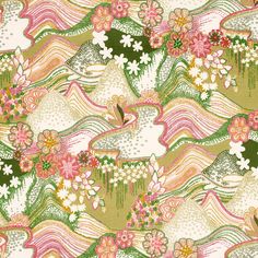 Shop 180131 Daisy Chain Green And Pink by Schumacher Fabric Chain Wallpaper, Trippy Landscape, Daisy Aesthetic, Cushion Ideas, Daisy Chains, Chihiro Y Haku, Pink Wallpapers, Creation Art, Schumacher Fabric