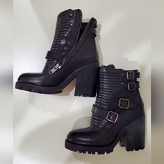 Ash Leather Boots. Worn Once. In Excellent Condition. Size 8. Heel Height Measures 10.5cm/4″ With 2cm Platform Black Leather Serrated Rubber Sole Leather Lining Side Zip Dastening Four Adjustable Buckles. Ash Shoes, Side Zip, Leather Boots, Bootie Boots, Ash, Heel Height, Ankle Boots, Black Leather, Women Shoes