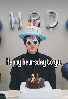 a person wearing sunglasses and a hat with the words happy birthday to you