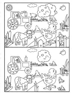 the farm animals coloring page is shown in black and white, with an image of a tractor