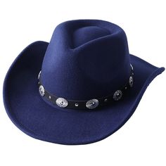 Navy Blue Western Cowboy, Cowgirl Hat, Silver Strap, Men Women Retro Wide Brim Blue Cowboy Hat, Cowboy Hats Women, Floppy Beach Hat, Cowboy Belt, Female Knight, Western Cowboy Hats, Wide Brim Sun Hat, Summer Sun Hat, Cowgirl Hat