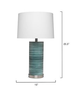 a table lamp with a white shade on it and measurements for the base area below