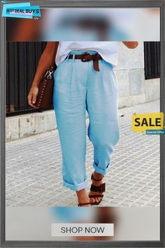 Women's Chinos Pants Trousers Cotton Blend Blue Pink Khaki Mid Waist Fashion Casual Weekend Side Pockets Micro-elastic Full Length Comfort Plain S M L Xl Xxl Trendy Solid Color Summer Pants, Casual Solid Blue Bottoms, Casual Blue Solid Color Bottoms, Casual Blue Bottoms, Light Blue Straight Leg Bottoms For Summer, Light Blue Non-stretch Pants With Pockets, Non-stretch Light Blue Pants, Light Blue High-waisted Pants For Summer, Light Blue Straight Pants For Summer