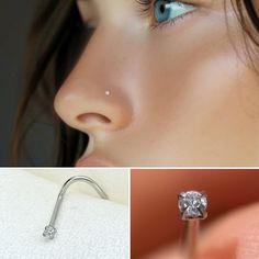 a woman's nose is shown with three different pictures and one has a nose piercing