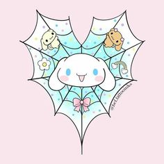 a drawing of a spider web with cute animals on it's face and eyes