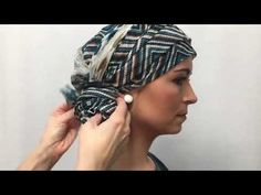 (2) Teal chemo head scarf wrapped as turban with a hair elastic - YouTube Cotton Head Scarf, Chemo Turbans, Head Turban, Silk Scarf Hair