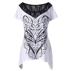 Plus Size Lace Trim Monochrome T-shirt - White And Black - 3H40714812 - Women's Clothing, Women's Tops & T-Shirts, Women's T-Shirts  #WomensTShirts #Women's #Clothing # #Women's #Tops #& #TShirts # #Women's #TShirts Shirts For Women Stylish, Clothing Sites, Casual Shirt Women, Trendy Fashion Tops, Trendy Plus Size Clothing, Fashion Dresses Casual, Lace Panelled, Shirts For Women, Plus Size T Shirts