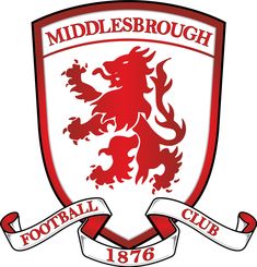 a red and white logo with the words middlebrough football club written on it