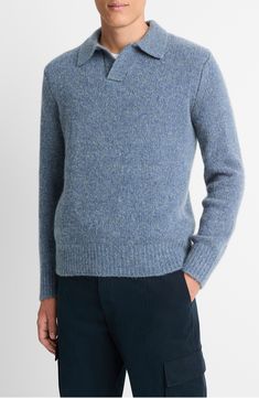 Subtle color variations of the cashmere yarns brings a pleasing depth and dimension to this luxuriously soft sweater made a bit more casual with an open johnny collar. 26" length (size Medium) Johnny collar Long sleeves with ribbed cuffs 100% cashmere Dry clean or hand wash, dry flat Imported Baby Clothes Sale, Johnny Collar, Polo Sweatshirt, Cashmere Yarn, Sweater Collection, Soft Sweater, Collar Sweater, Sweater Making, Softest Sweater