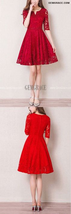 10% off now|Free shipping world-wide. Sequined Lace Aline Red Homecoming Dress With Half Sleeves at GemGrace. Click to learn our pro custom-made service for wedding dress, formal dress. View #HomecomingDresses for more ideas. Red Half Sleeve Party Dress, Red 3/4 Sleeve Party Dress, Red Party Dress With 3/4 Sleeves, Party Lace Dress With Half Sleeves, Homecoming Dress With Sleeves, Red Homecoming Dress, Delicate Gown, Cheap Homecoming Dresses, Red Homecoming Dresses