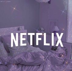 a purple bedroom with the words netflix above it