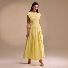 Indulge in this elegant A-line Maxi dress, with its tasteful gathered waist that creates a flattering silhouette. Perfect for any occasion, this dress exudes sophistication with its luxurious fabric and timeless design. Make a statement and feel exclusive in this exquisite dress. Light Yellow Dress, Light Yellow Dresses, A Line Maxi Dress, L And Light, Yellow Dress, Luxury Fabrics, Light Yellow, Xl Dress, Dresses Xs