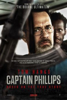 the movie captain phillips is shown in front of an image of two men looking at each other