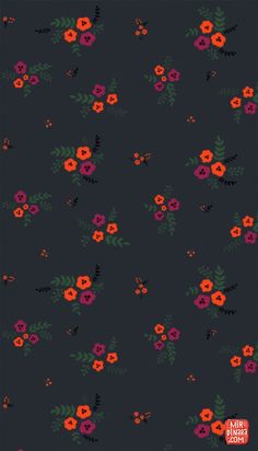 a black background with red and orange flowers