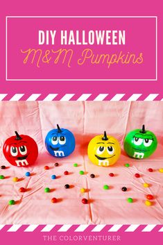 diy halloween m & m pumpkins for kids to make with the colorventer