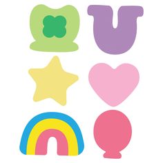 the letter u is made up of different shapes and colors, including hearts, stars, and a rainbow