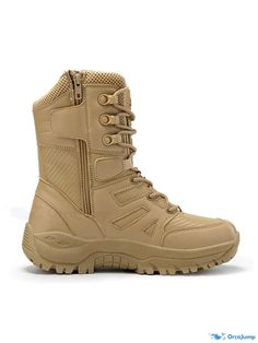 OrcaJump - Outdoor Mountaineer Boots - Durable and Breathable Hiking Boots for Camping and Hiking Khaki Combat Style Lace-up Hiking Boots, Adventure Boots With Reinforced Toe, Fall Hiking Boots With Steel Toe, Fall Steel Toe Hiking Boots, Fall Adventure Boots With Round Toe, Wear-resistant Khaki Boots For Outdoor Work, Khaki Round Toe Winter Boots, Adventure Steel Toe Boots With Round Toe, Outdoor Work Martin Boots With Reinforced Toe