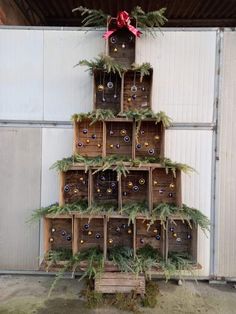 a christmas tree made out of wooden crates