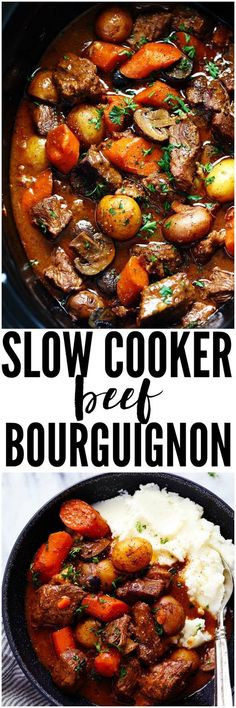 slow cooker beef bourgugnon with potatoes and carrots