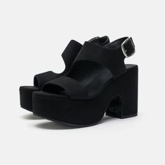 Size Us 9 Eur 40 Leather Black Platform Slingback Sandals For Summer, Casual Black Slingback Sandals With Chunky Platform, Black Wedge Heel Slingback Sandals For Spring, Black Slingback Sandals With Chunky Platform, Black Chunky Platform Slingback Sandals, Black Synthetic Slingback Sandals With Chunky Platform, Black Chunky Platform Slingback Open Toe Sandals, Black High Heel Slingback Sandals For Summer, Black Slingback Sandals With Chunky Platform And Open Toe