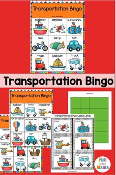 transportation bingo game with the words transportation on it