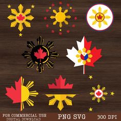 the canadian flag and other symbols are on display in this wood grained paper cutout