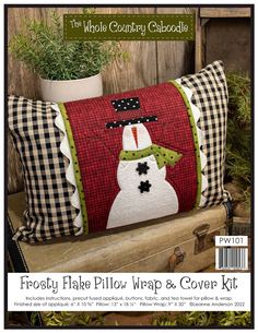 a pillow with a snowman on it and the words frosty floss pillow & cover kit