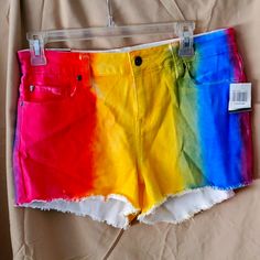 Rainbow Jean Shorts. Cheap Multicolor Cotton Jean Shorts, Rainbow Jeans, Heart Shorts, Heart Pants, Levi 501 Shorts, Rolled Cuff Jeans, American Eagle Jean Shorts, Mom Denim, Chambray Shorts