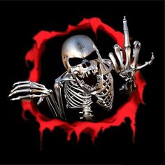 the skeleton is holding two knives in his hand