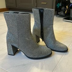 Never Worn From Target. Perfect For Bachelorette Party. Silver Sparkly, Zippers Up Ankle. Size 10. A New Day, Bachelorette Party, New Day, Bootie Boots, Ankle Boots, Target, Size 10, Women Shoes, Zipper