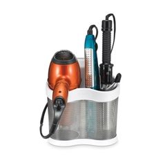 a hair dryer and other items in a holder